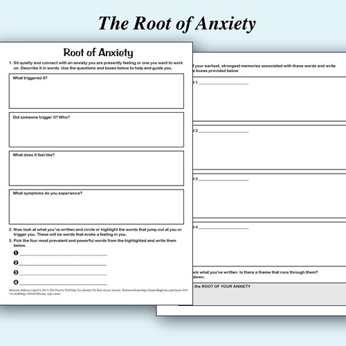 root of anxiety printable worksheet etsy