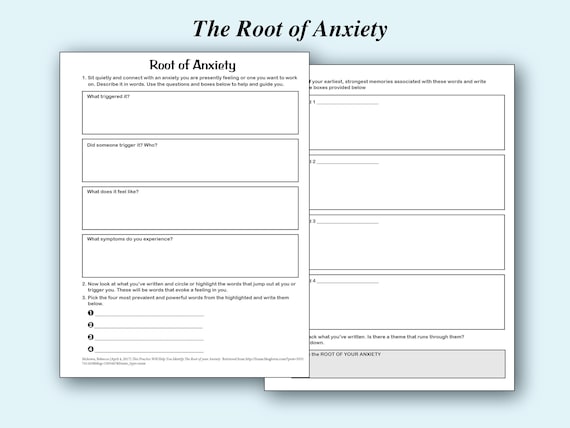 root of anxiety printable worksheet etsy