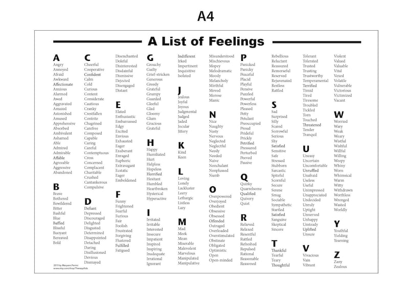 List of Feelings Printable - Etsy