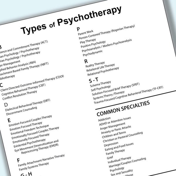 Types of Psychotherapy, Services and Specialties