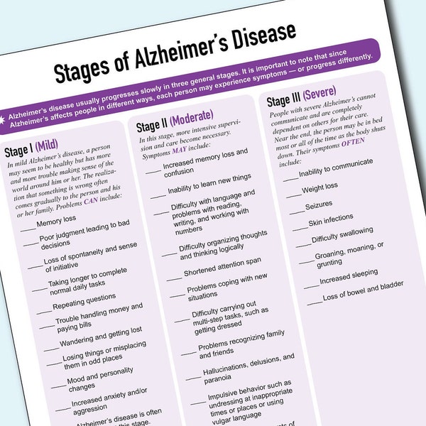 Suivi des étapes de la maladie d'Alzheimer imprimable