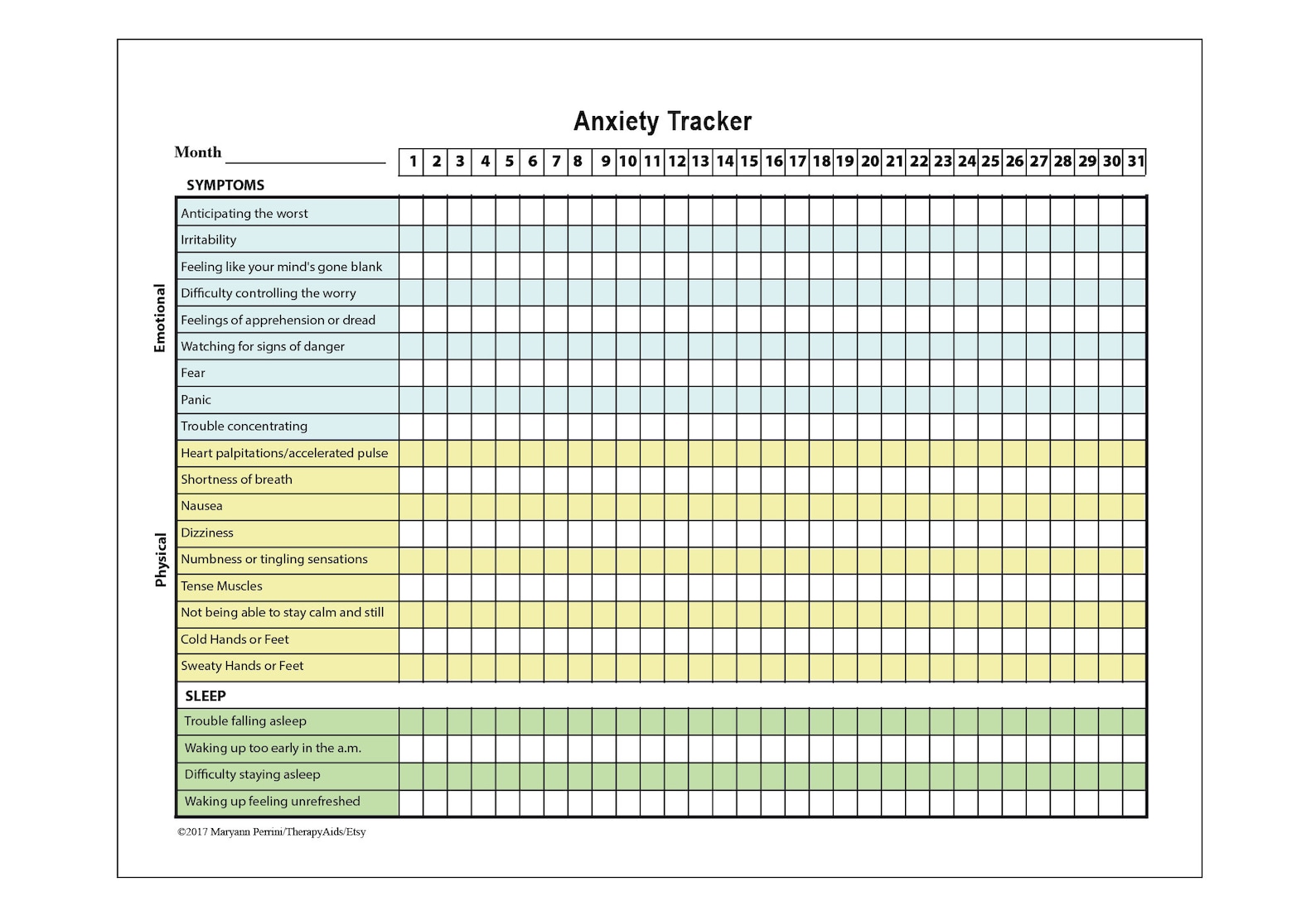 Printable Anxiety Tracker for Emotional & Physical Symptoms Etsy