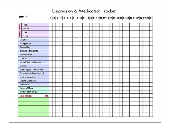Printable Depression Tracker with Sections for Medication ...