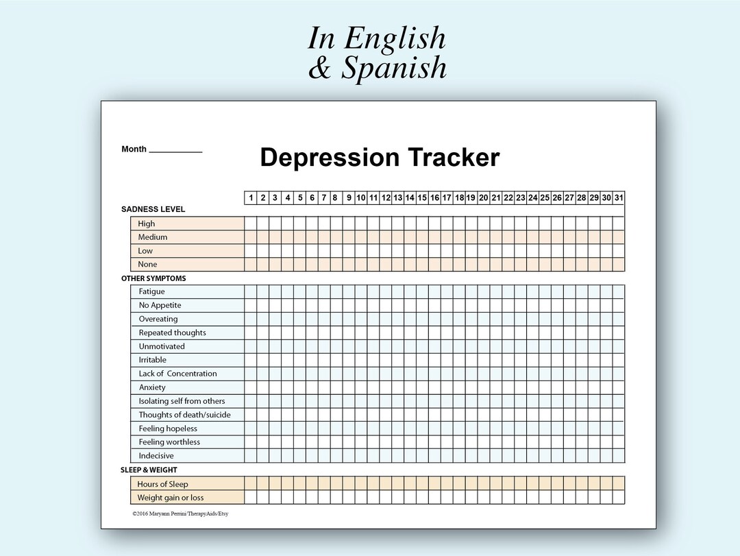 Depression Symptoms Sleep and Weight Tracker in English and Spanish - Etsy