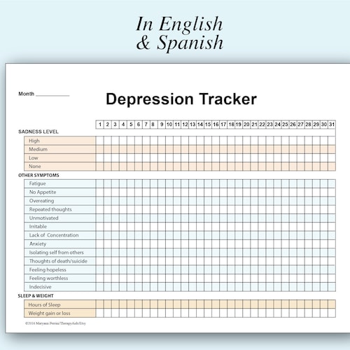 Depression Symptoms Sleep and Weight Tracker in English and | Etsy