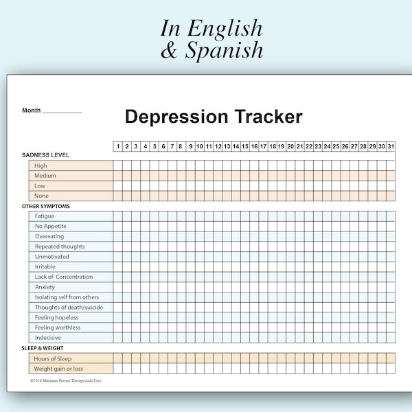 Depression Symptoms Sleep and Weight Tracker in English and Spanish