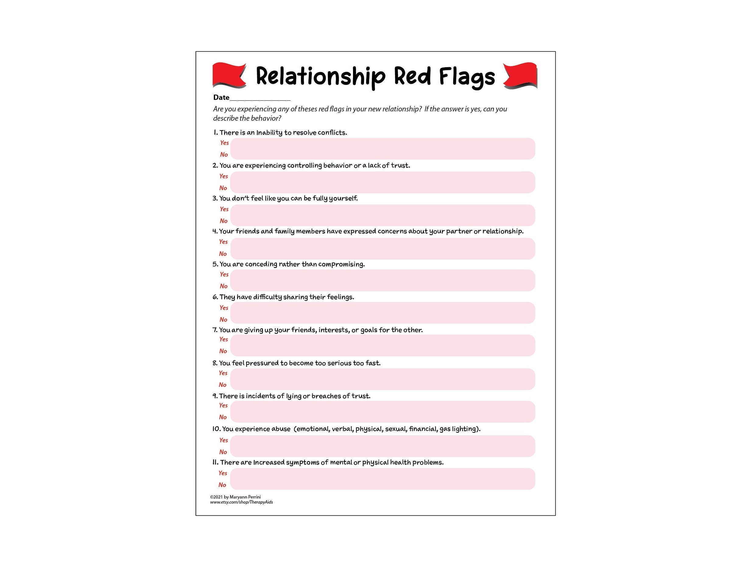New Relationship Red Flags with Questionnaire Etsy