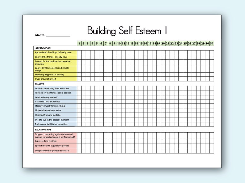 Printable Self-Esteem Tracker II | Etsy