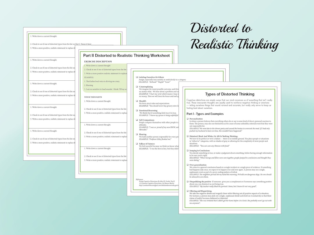Distorted to Realistic Thinking Printable 4 Page Worksheet - Etsy