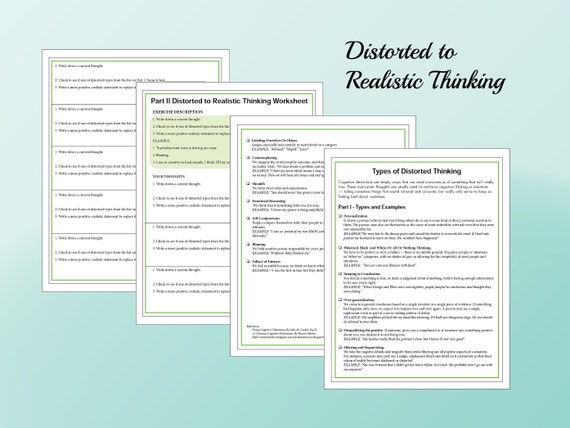 Distorted to Realistic Thinking Printable 4 Page Worksheet - Etsy