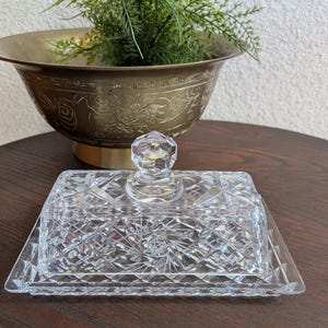 Vintage Bohemia Czech Republic Crystal Butter Dish. Hand Cut Pinwheel & Starburst Pattern. Covered Butter Dish.MCM Elegance/ Grandma Core