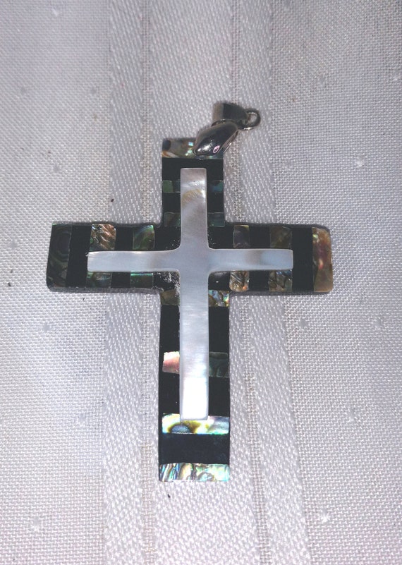Natural Abalone Inlay Shell Large Cross Shape Aba… - image 1