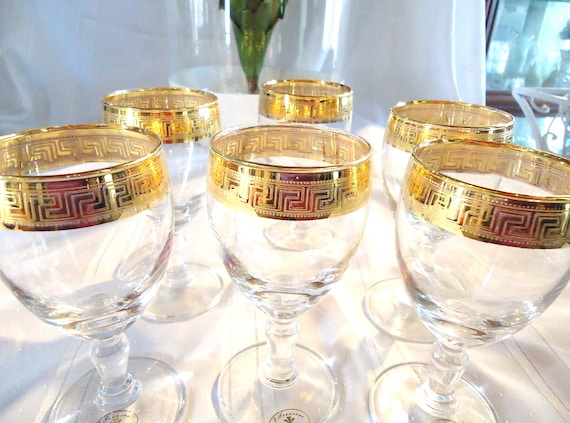 Vtg Set of 6 T. Preziosi Lavorato A Mano Wine Glasses Gold 24K