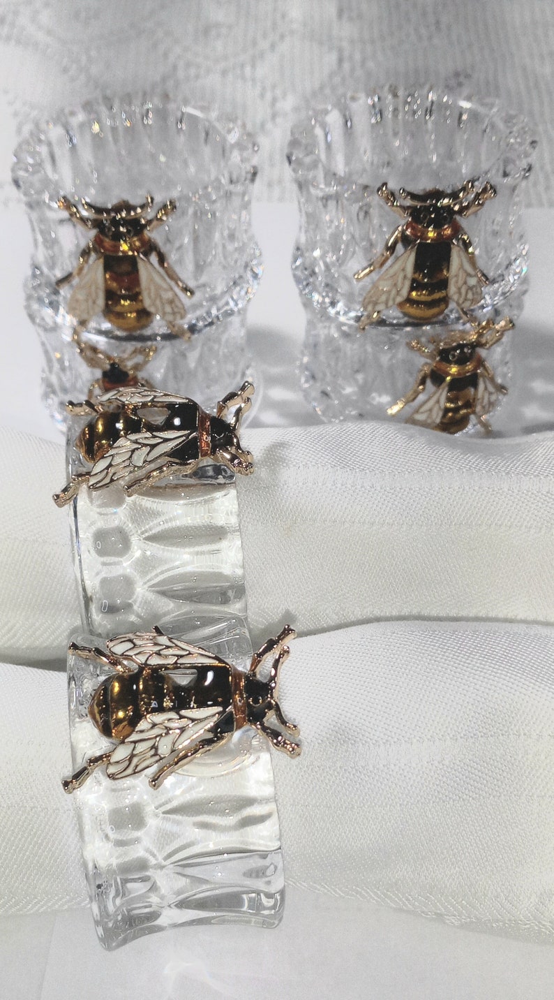 Bee Napkin Rings Set 6 /cut Glass Metal Embossed Etsy