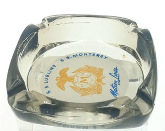 Vintage Glass Ashtray Matson Lines SS Mariposa, SS Larline, SS Monterey 1960s/ Collectable Ashtray/ Advertising Ashtray