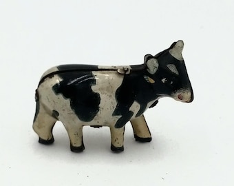 Antique German Metal 3" Long COW Toy Dollhouse Miniature/ Farmhouse/ Cottage Country