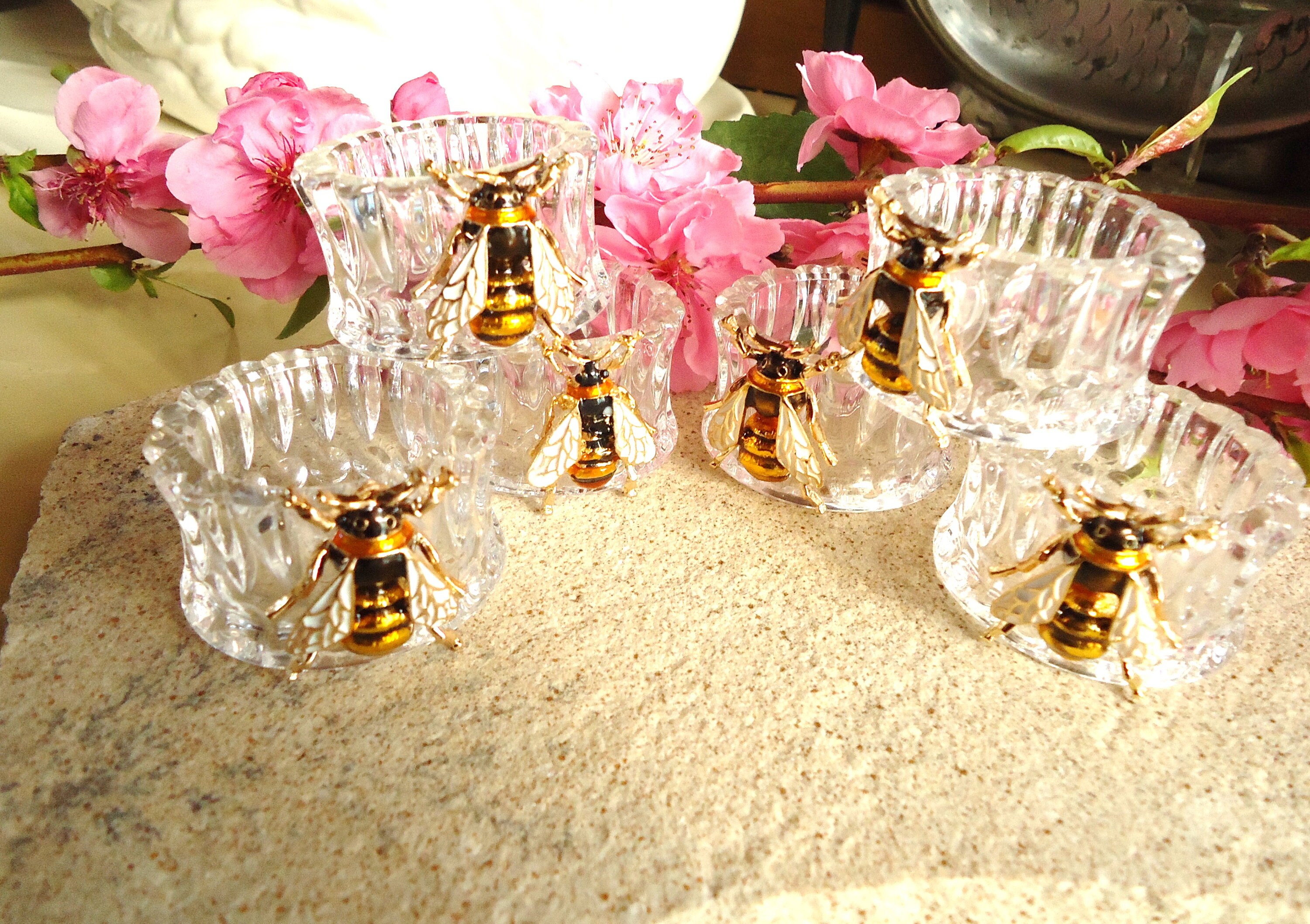 Crystal Glass Bee Napkin Rings set of 6 /Table settings/Bee Etsy