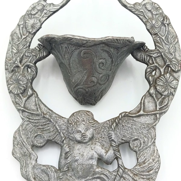 Art Nouveau Angel Metal Hanging Vase or Planter.