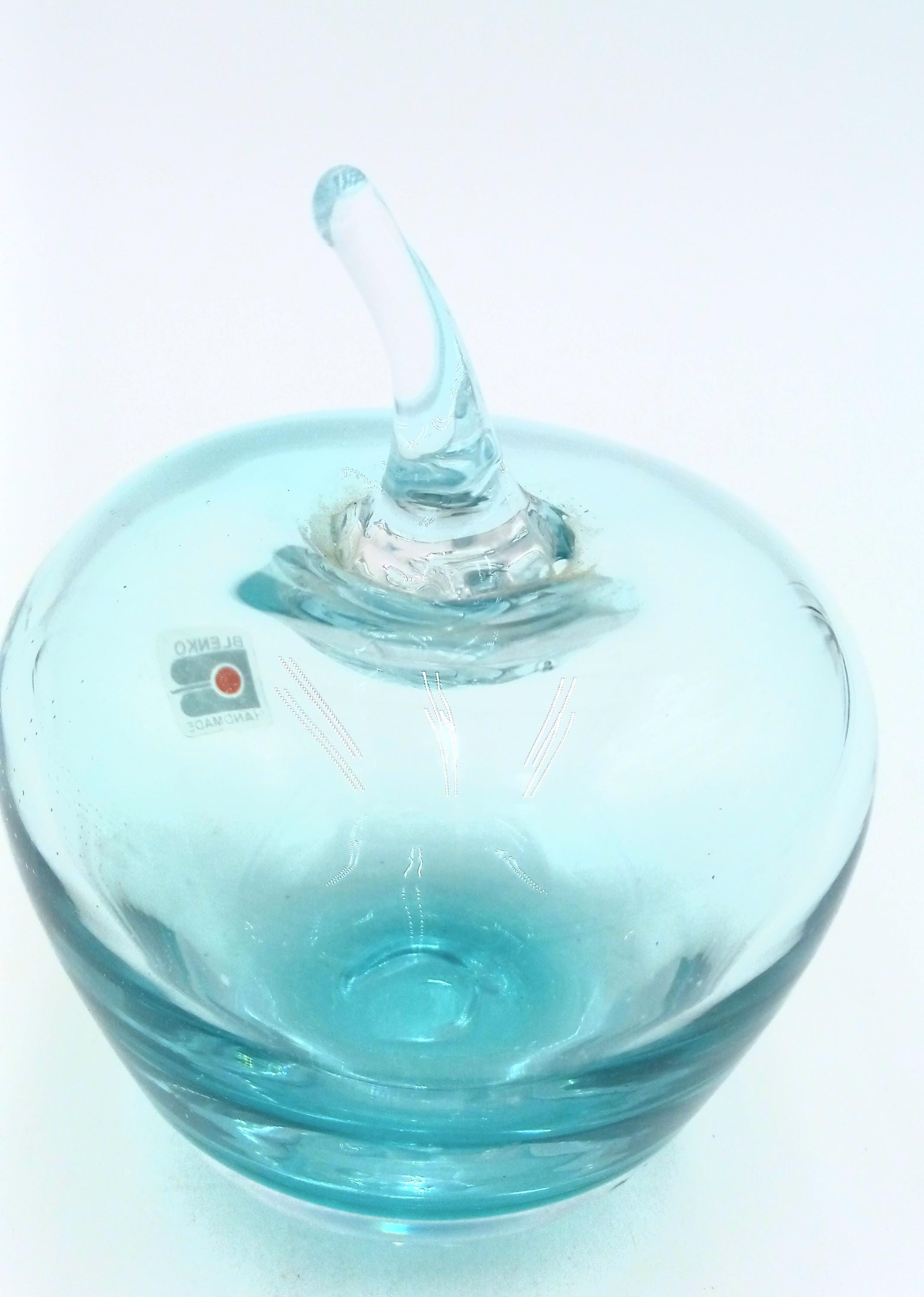 Blenko Hand Blown Art Glass Blue-green Apple 6