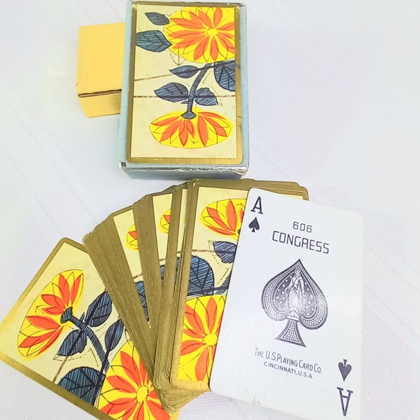 Vintage Congress Designer Series Playing Cards Contemporary Floral Art Design Rare with Antique Gold Edging