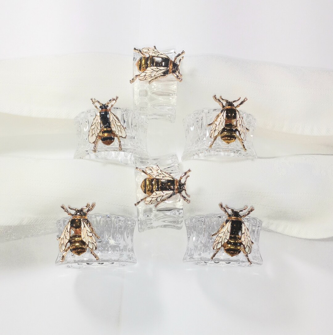 Bee Napkin Rings Set 6 /cut Glass Metal Embossed Etsy