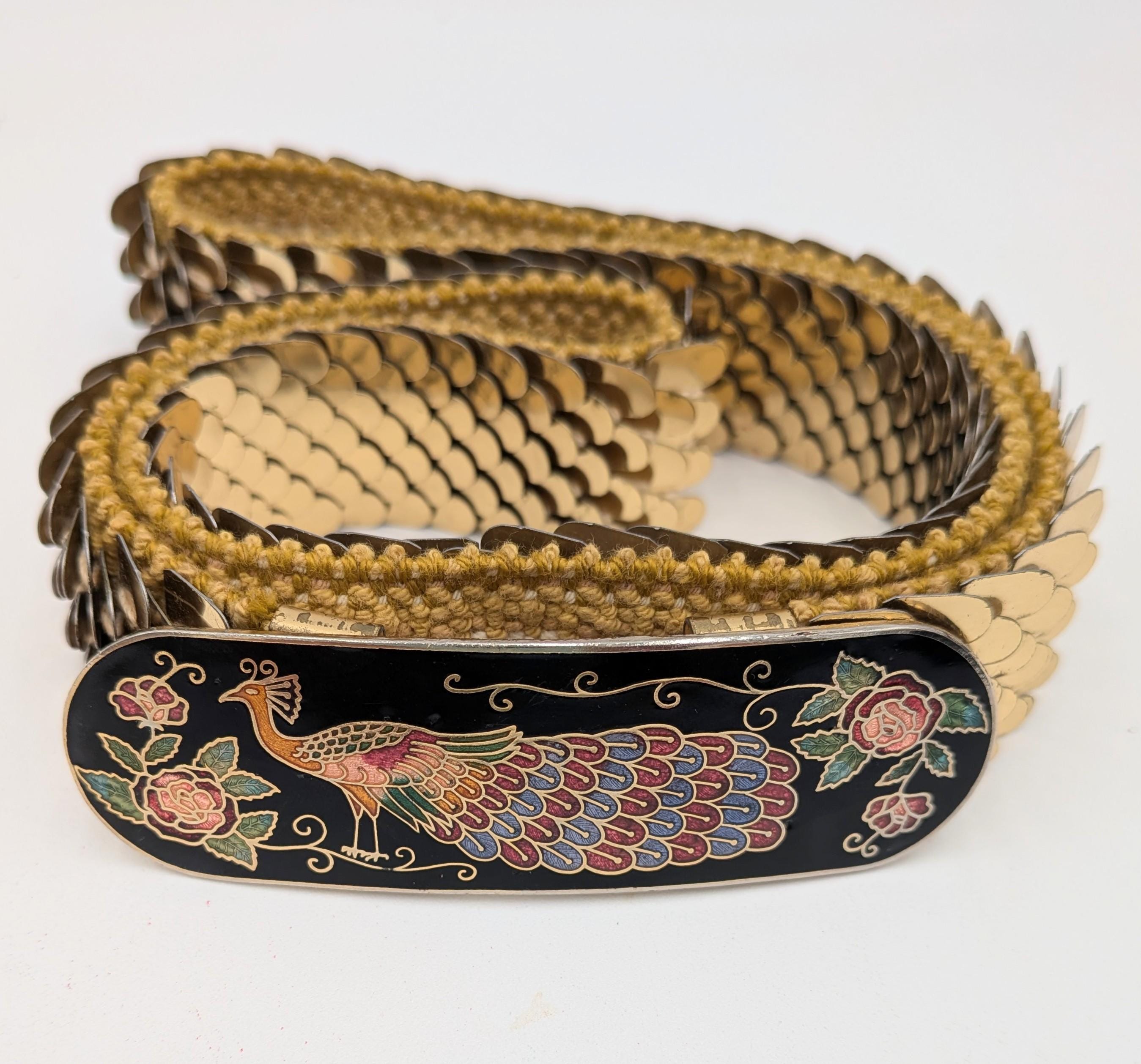 Vintage Peacock Feather Inlay Belt Leather Hippie Boho Gold Tone Slide Buckle peacock feather belt products for sale | eBay main image 2