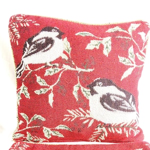 TWO Handmade Tapestry Pillow Cases 16X16/ Ruby Red Cable Birds Pillow Covers / Holiday/Everyday-See Details
