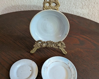 Three Vintage Small White Dishes, Butter Dishes Porcelain. 3" to 2" Dishes. Great for Display Farmhouse, Cottage or Primative Decor.