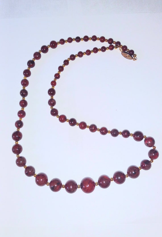 Mahogany Obsidian Bead Gold 25in. Necklace/ Vinta… - image 7