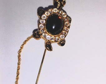 Vintage Jeweled Turtle Stick Pin | Gold Tone /stick pin with an adorable turtle!