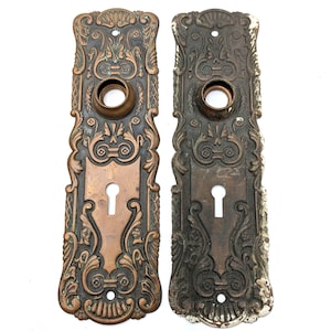 Victorian Matching Pair Ornate Door knob 7.5" Back Plates. Brass Metal - Vintage - Antique Door Hardware. 1880's- Early 1900's.