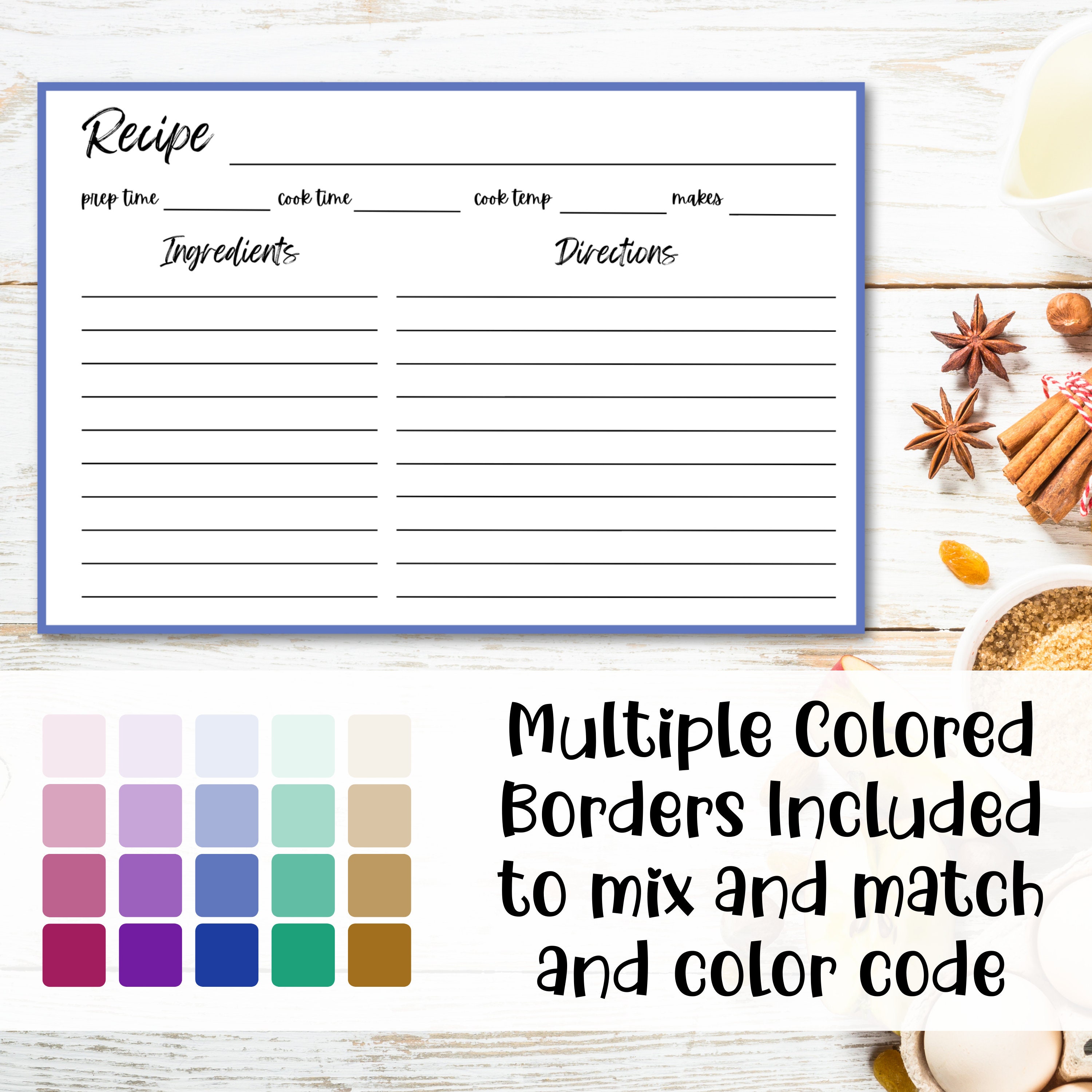Minimalist Color Coded Recipe Card, Simple Kitchen Organization ...