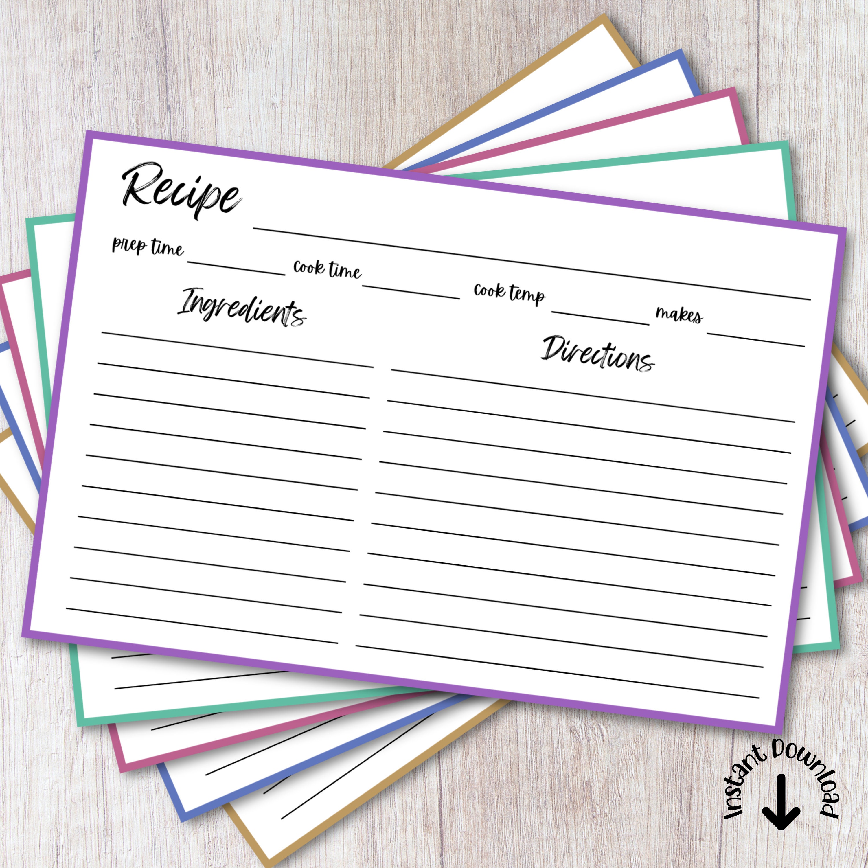 Minimalist Color Coded Recipe Card, Simple Kitchen Organization ...