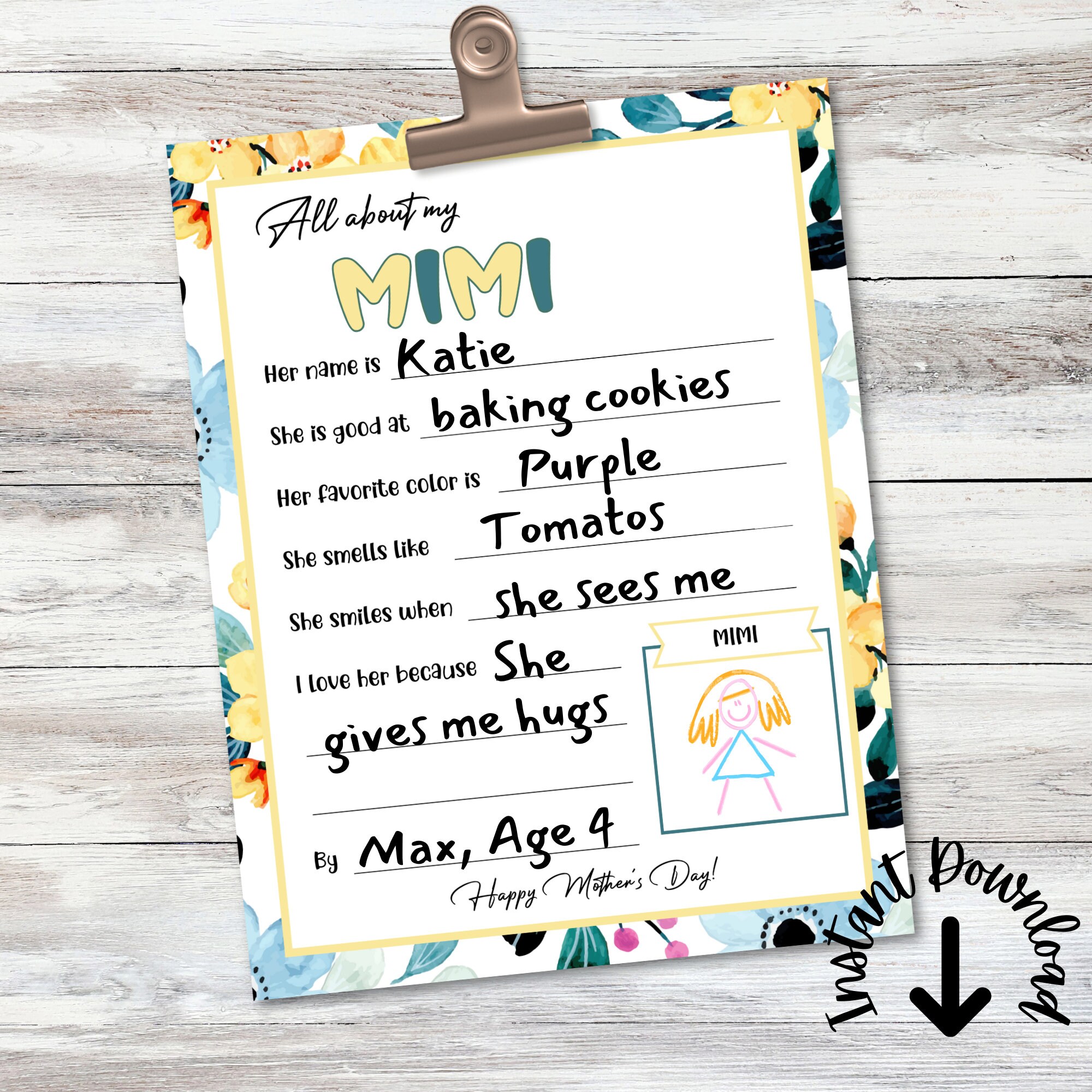All About My Mimi Printable, Mother's Day Gift Idea From Grandchild ...