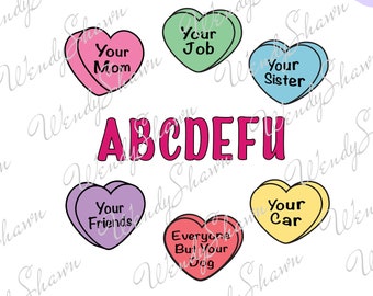 ABCDEFU PNG, Anti-Valentijnsdag, F You, Candy Hearts, Conversation Hearts, Sublimation Design, Download, PNG