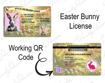 Easter Bunny License PNG, Working QR Code, Easter, Egg Delivery License, Sublimation Design, Sublimation, Instant Download, PNG