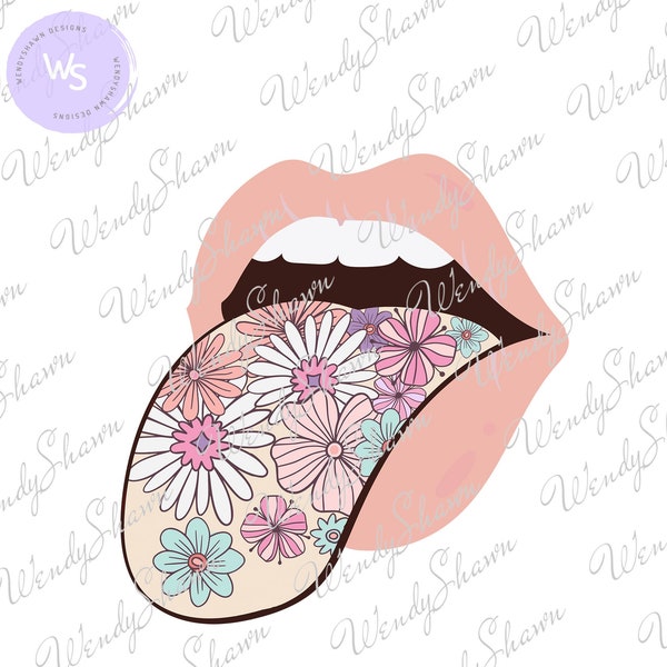 Floral Tongue and Lips/Shirt Design/Lips and Tongue Shirt/Floral Design/Print and Cut/Sublimation/Instant Download/PNG