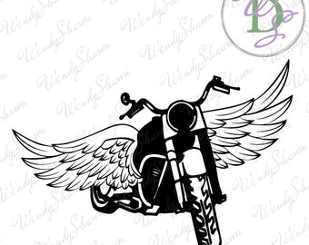 Winged Motorcycle ClipArt/Angel Wings/Motorcycle/Digital File/Instant Download/SVG/PNG/DXF