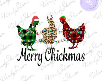 Merry CHICKmas PNG, Christmas, Santa Hat Design, Chicken Love, Sublimation Design, Print & Cut, Sublimation, Instant Download, PNG