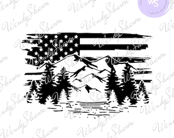 Amerikaans landschap ClipArt/Amerikaanse vlag/bergen/digitaal bestand/Instant Download/SVG/PNG/DXF