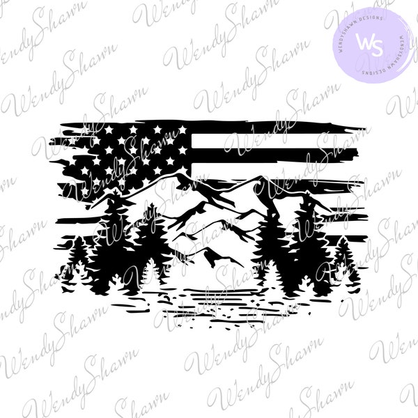 American Landscape ClipArt/American Flag /Mountains /Digital File/Instant Download/SVG/PNG/DXF