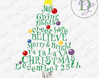 Christmas Tree Word Art/Holiday Word Art/Cut File/Silhouette/Cricut/Sublimation/Digital Print/Digital File/Instant Download/SVG/PNG/DXF