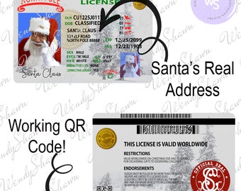 Black Santa License PNG, Working QR Code, True Address, Christmas, Santa Flying License, Sub Design, Sublimation, Instant Download, PNG