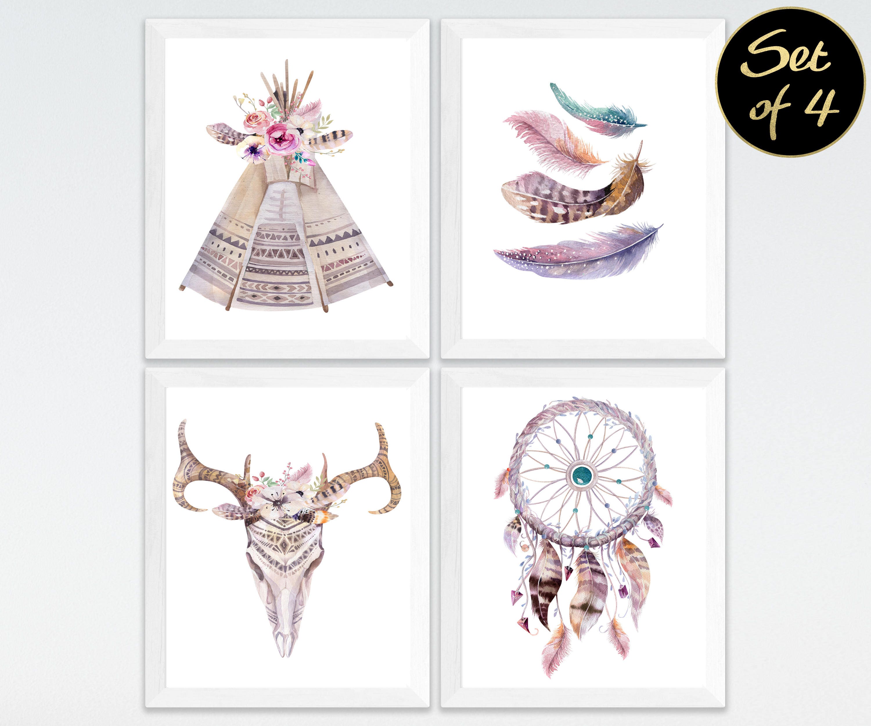 Boho Prints Set Of 4 Prints Boho Printable Art Boho Wall Etsy