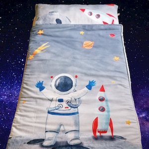 Sac de couchage, tapis de sieste, préscolaire, tapis de sieste kinder, sac de couchage pour tout-petit, tapis de sieste, tapis de sieste garçon, tapis de sieste avec oreiller, tapis de sieste bébé astronaute