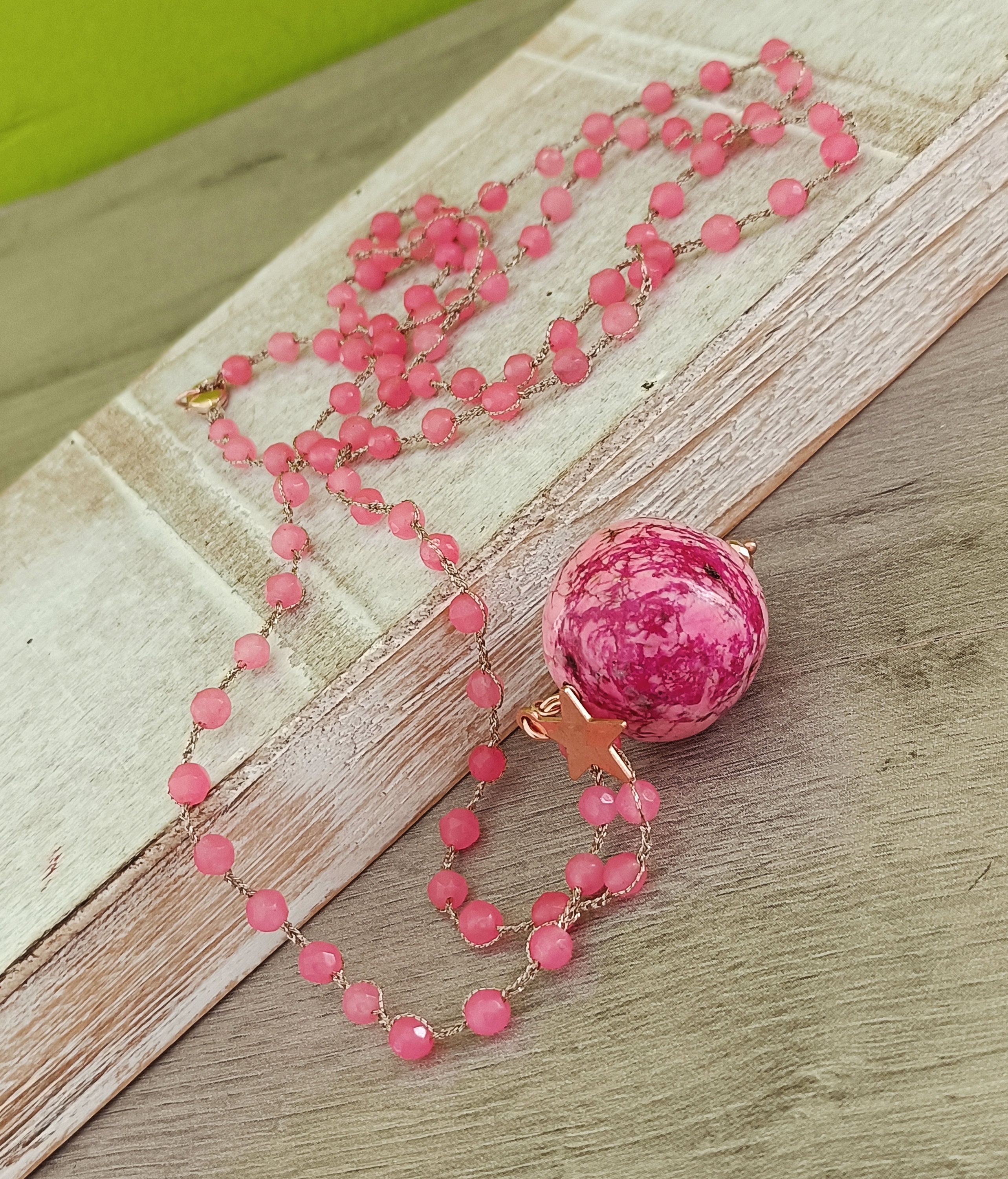 Pendentif En Dent D'agate Rayée Fuchsia - 1 Pièce, Neuf Sans Emballage