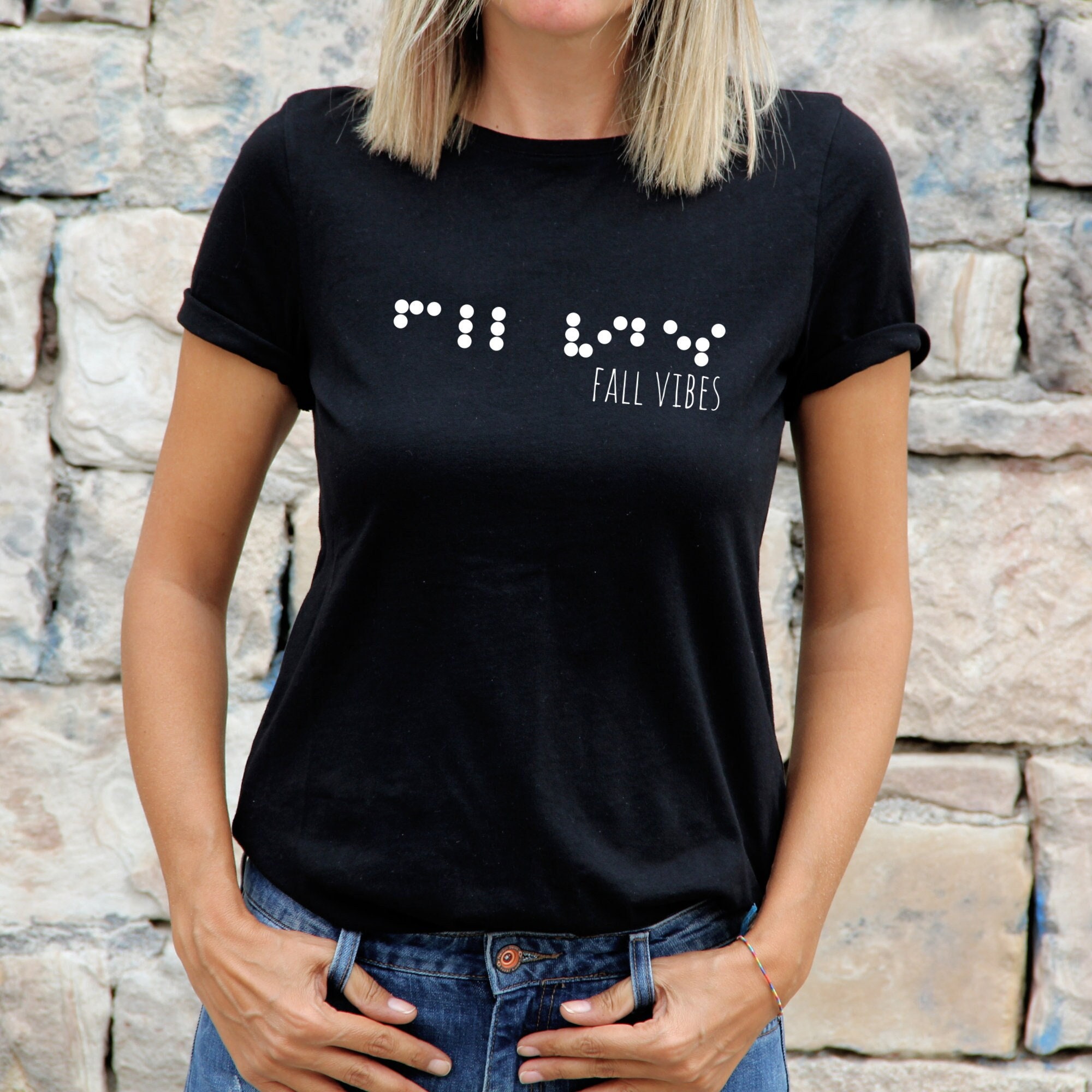 Visual Braille Shirt Fall Vibes Braille Shirt Braille Reader Etsy