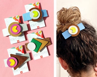Colorful Statement Hair Clip for Women, RECYCLED Leather Hair Clip, ECO Hair Clip, 70s hair accessories, Large French Hair Barrette