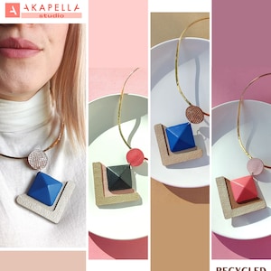 Leather Choker Necklace, Geometric Pendant Necklace, Mid Centudy Modern, Neck Cuff, Round Brass Open Choker Collar, Gold Statement Choker