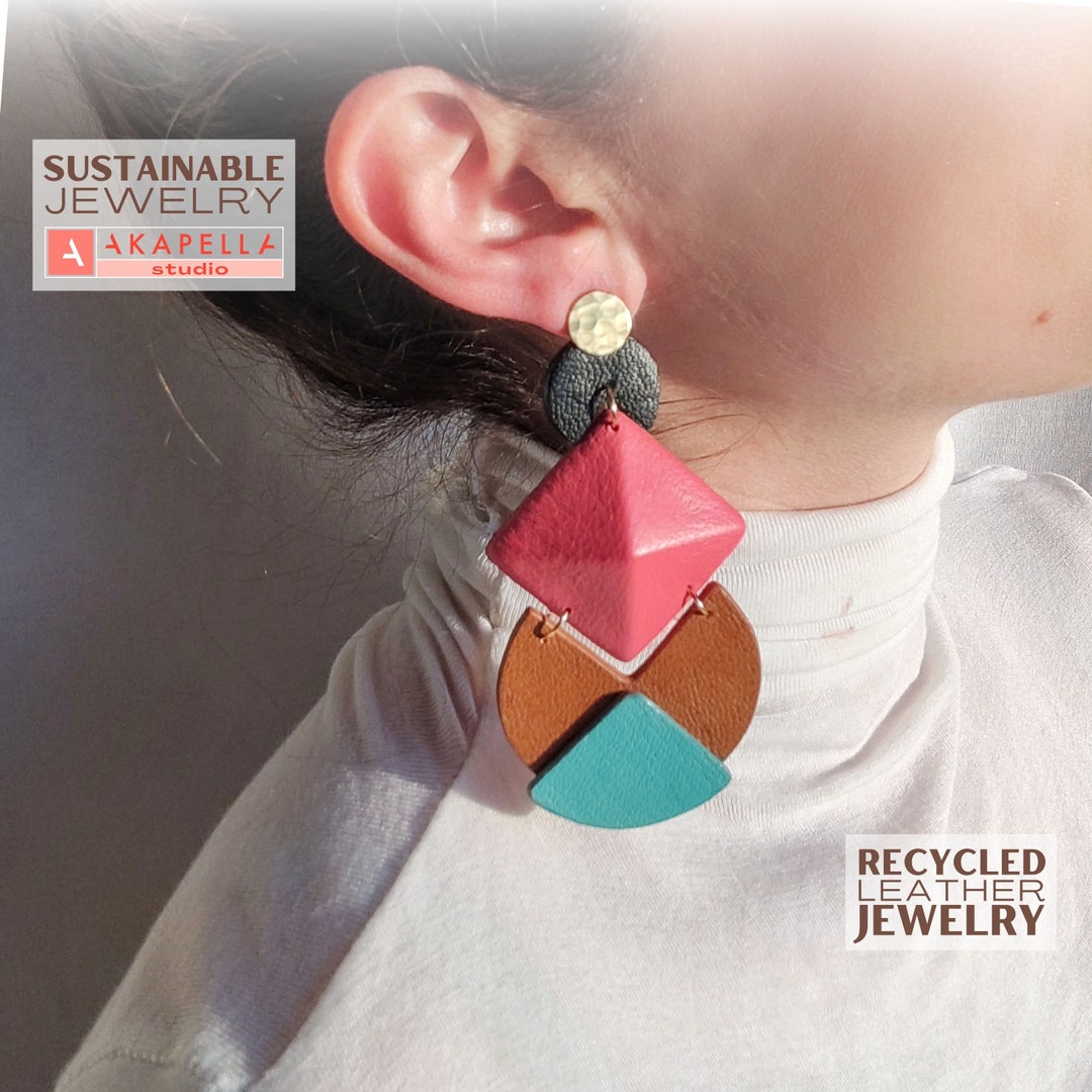 Big Funky Earrings RECYCLED Leather Earrings 70s Earrings Etsy